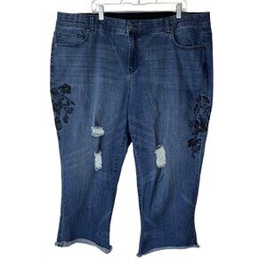 Avenue Denim Cropped Ankle Jeans Womens Size 24 Embroidered Medium Wash